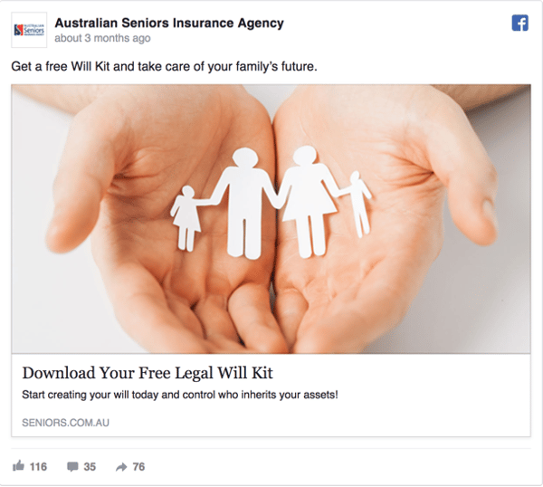 Australian Seniors Insurance Agency Facebook Ad