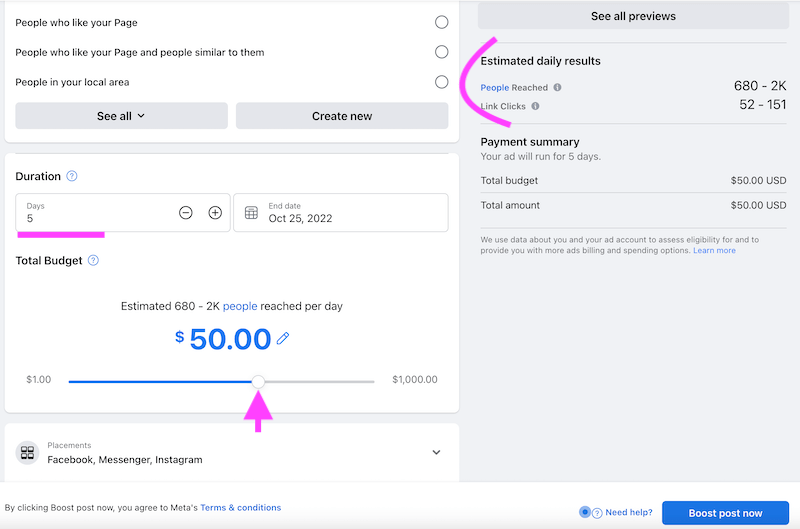 customize your boosted post budget-min