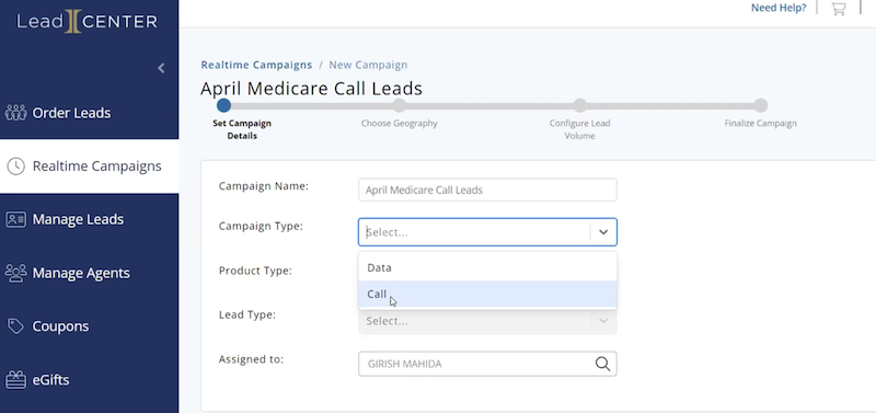 lead types in realtime campaigns