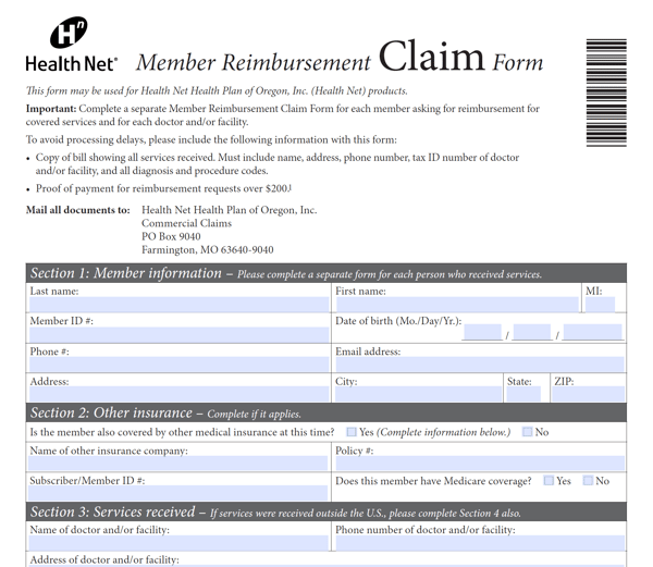 Health reimbursement form example