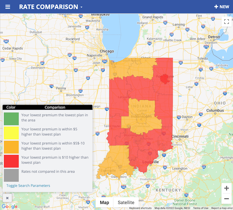Indiana heat map of Medico
