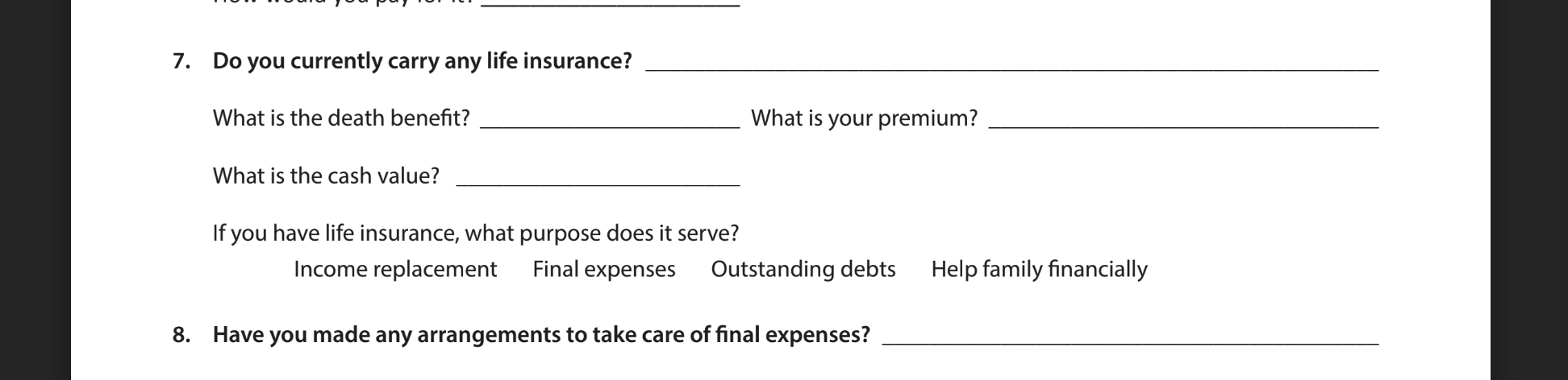 Life insurance review questions