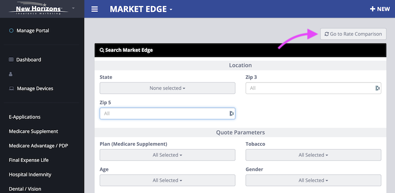 Market Edge rate comparison button