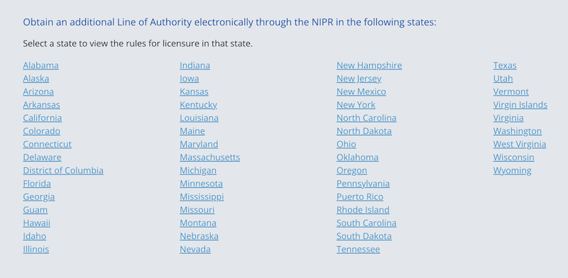 NIPR state licensing