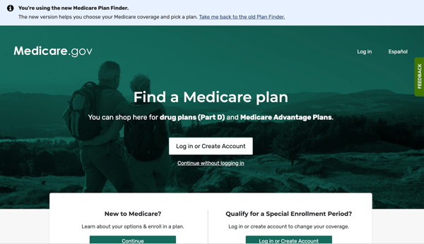 New Medicare plan finder homepage
