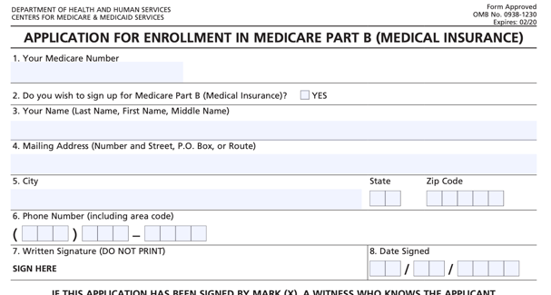 Sign Up For Medicare form