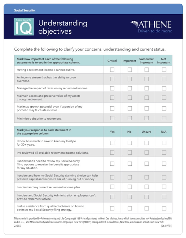 athene objectives worksheet