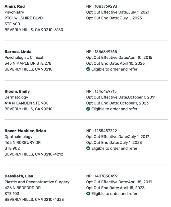 examples of providers who have opted out of medicare