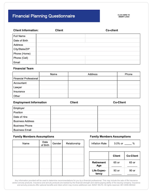 financial planning questionnaire