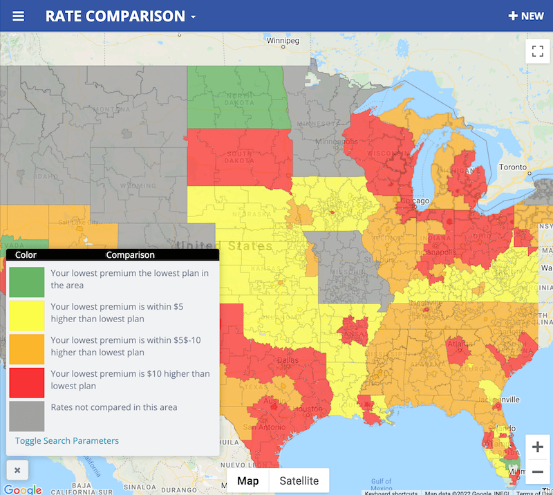 national heat map example using CSG Market Edge rate comparison