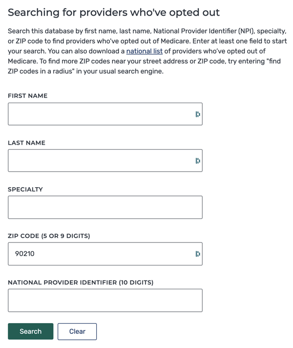 opt-out of medicare provider search