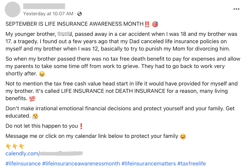 personal life insurance story on social media