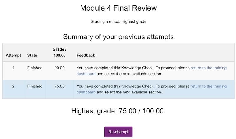 re-attempting the module quizzes on the AHIP