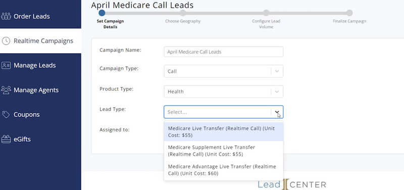 realtime campaigns lead types