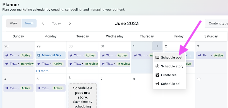 schedule posts in facebook planner