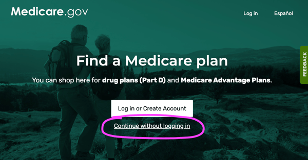 Medicare Plan Finder step 1