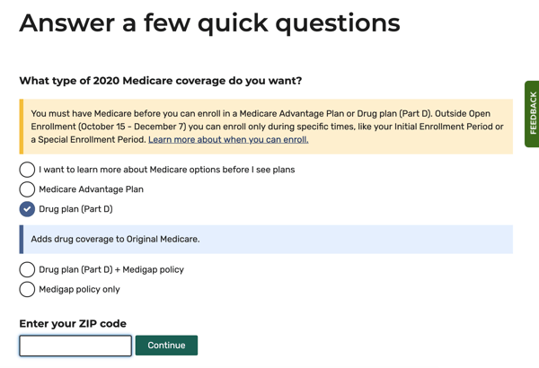 Medicare Plan Finder step 2