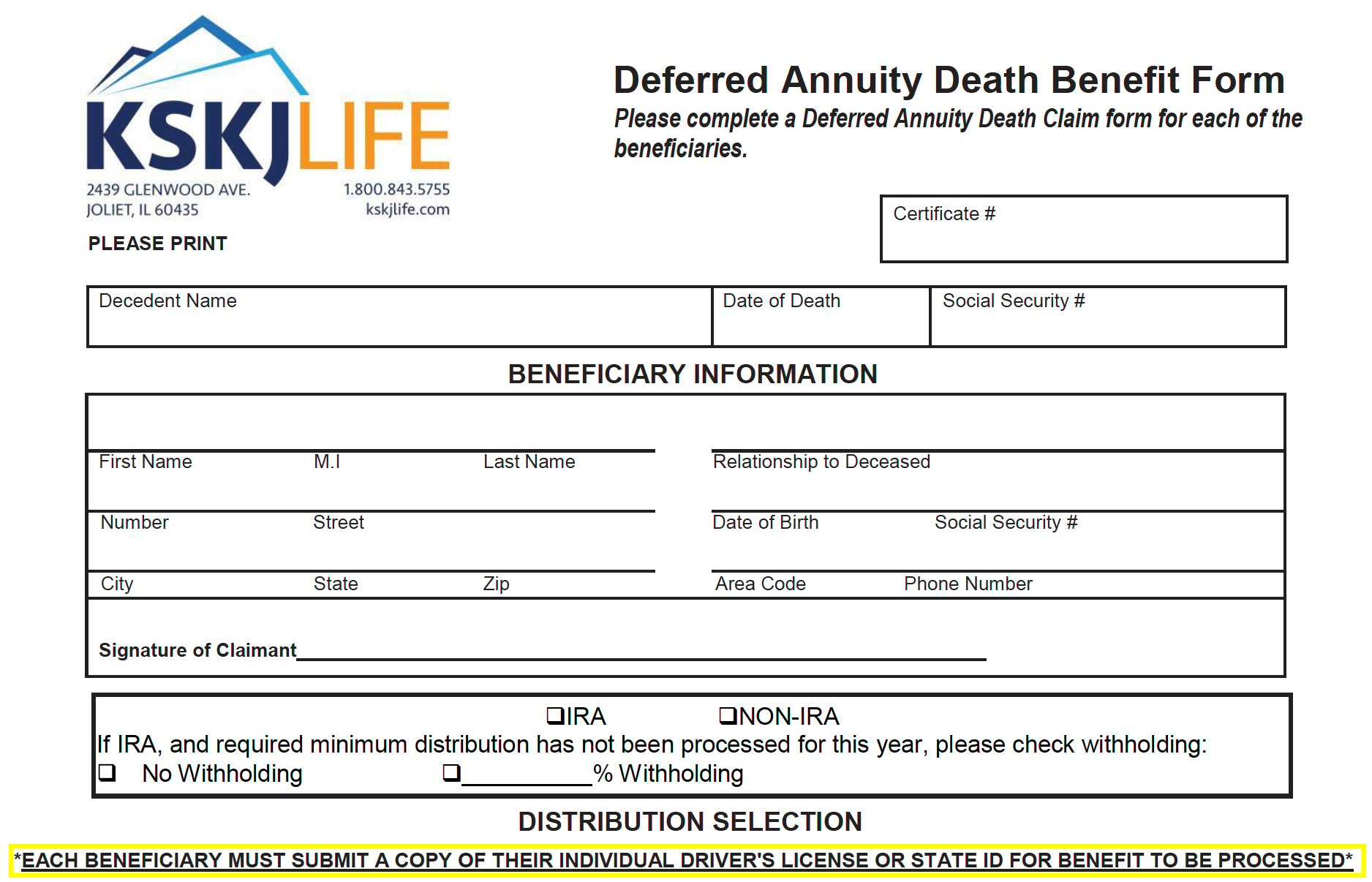 Example of the KSKJ Life Annuity Form