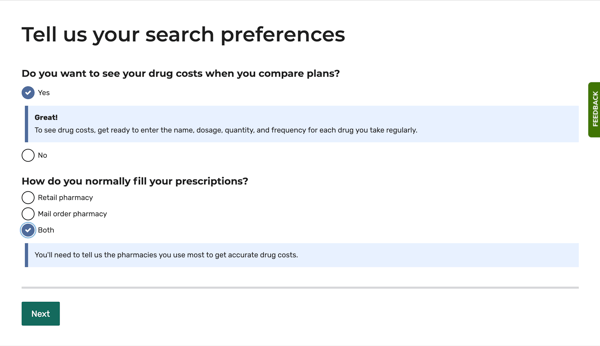 Plan Finder drug comparison