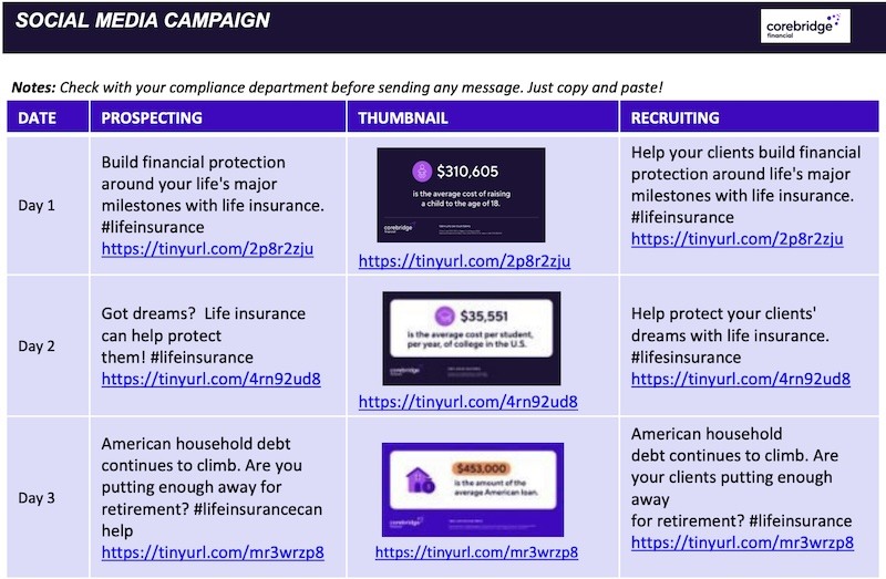 corebridge life insurance campaign calendar