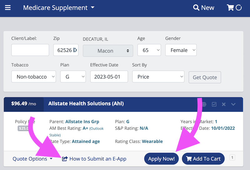 submitting an e-app in medicarecenter csg app